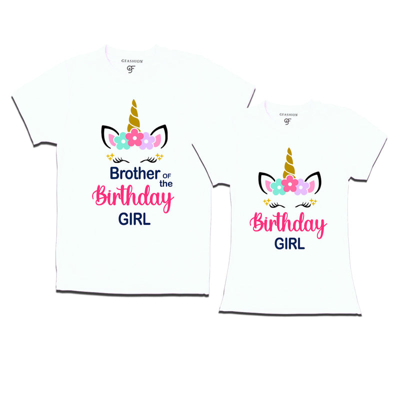 Birthday Girl With Brother -Unicorn Theme T-shirts in White Color available @ gfashion.jpg