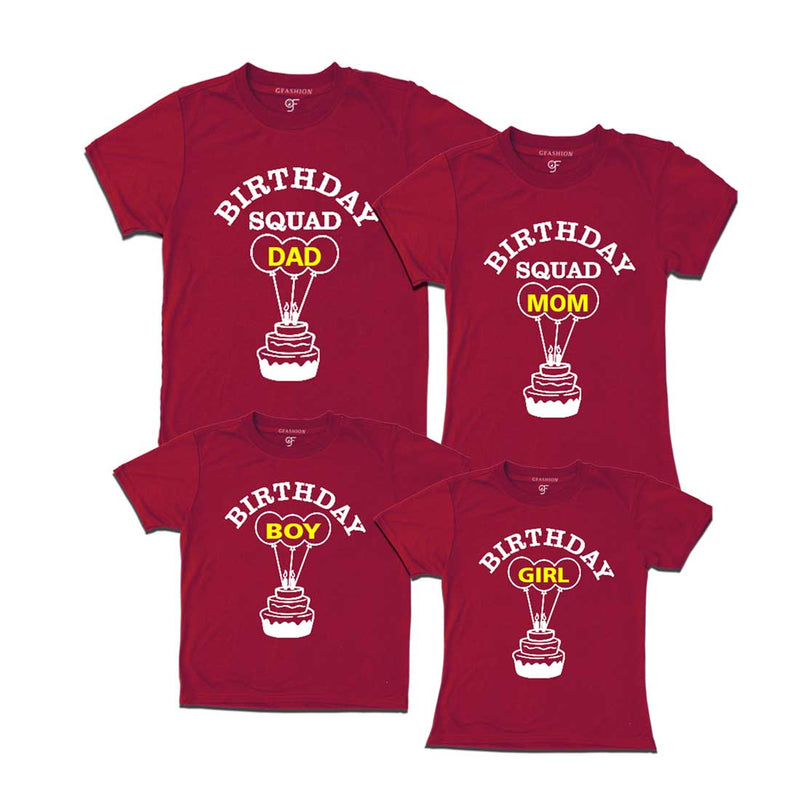 Birthday Squad Dad, Mom, Boy & Birthday Girl T-shirts-Maroon-gfashion