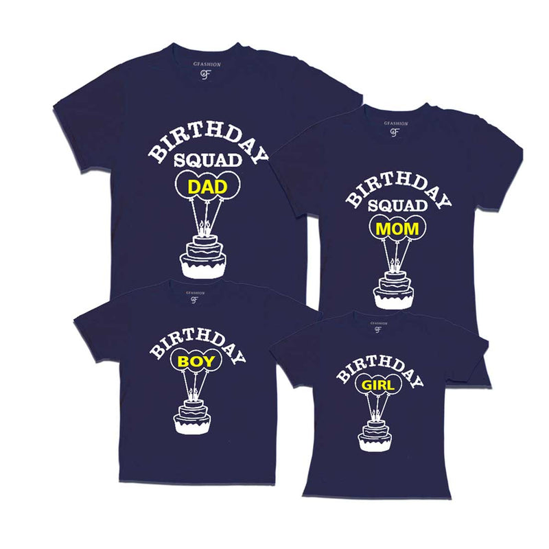 Birthday Squad Dad, Mom, Boy & Birthday Girl T-shirts-Navy-gfashion