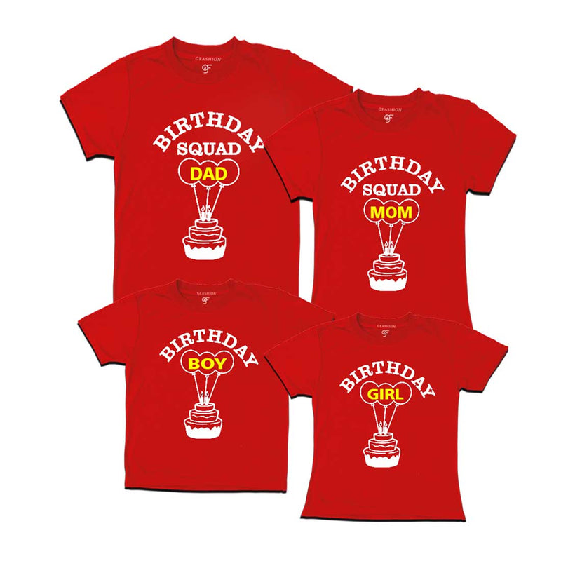 Birthday Squad Dad, Mom, Boy & Birthday Girl T-shirts-Red-gfashion