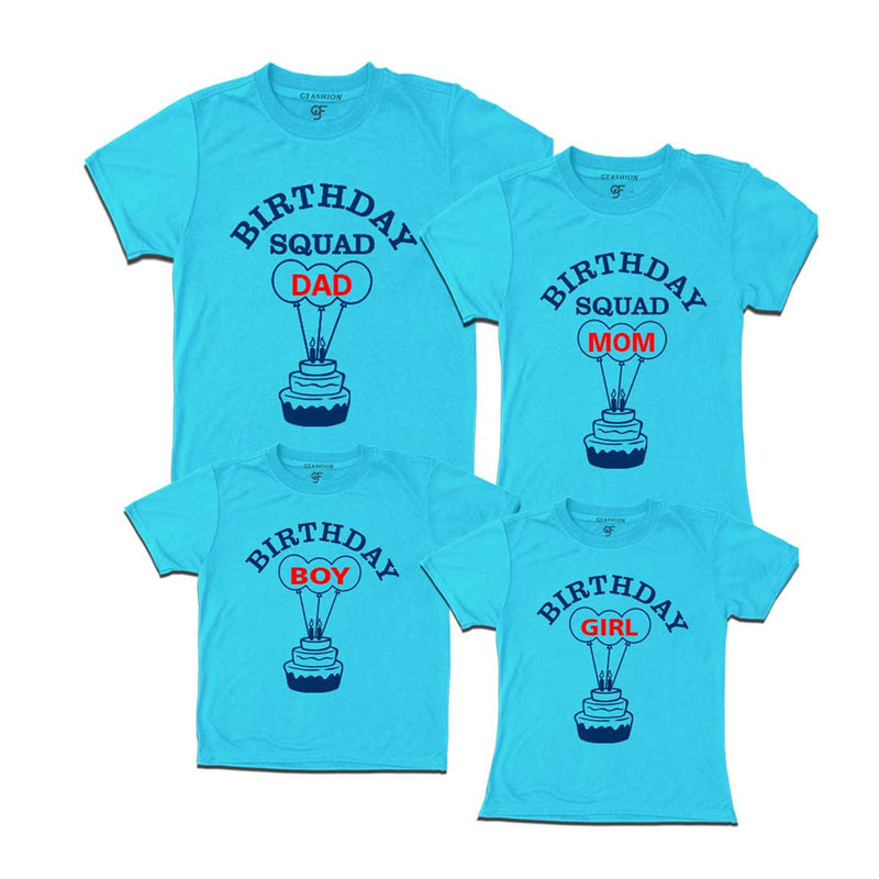Birthday Squad Dad, Mom, Boy & Birthday Girl T-shirts -Sky Blue-gfashion