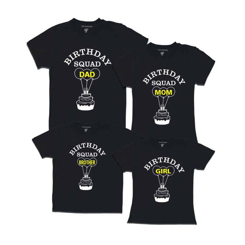 Birthday Squad Dad, Mom, Brother,Birthday Girl T-shirts-Black-gfashion