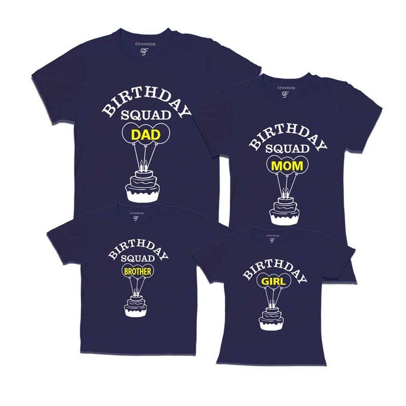 Birthday Squad Dad, Mom, Brother,Birthday Girl T-shirts-Navy-gfashion
