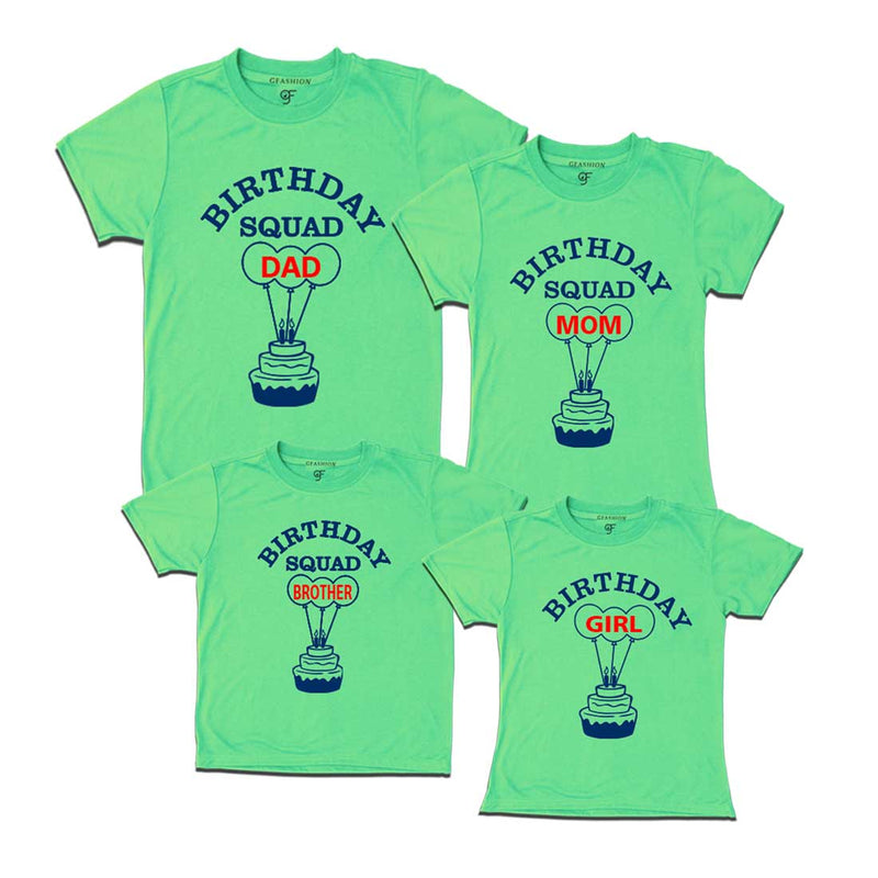 Birthday Squad Dad, Mom, Brother,Birthday Girl T-shirts-Pista Green-gfashion