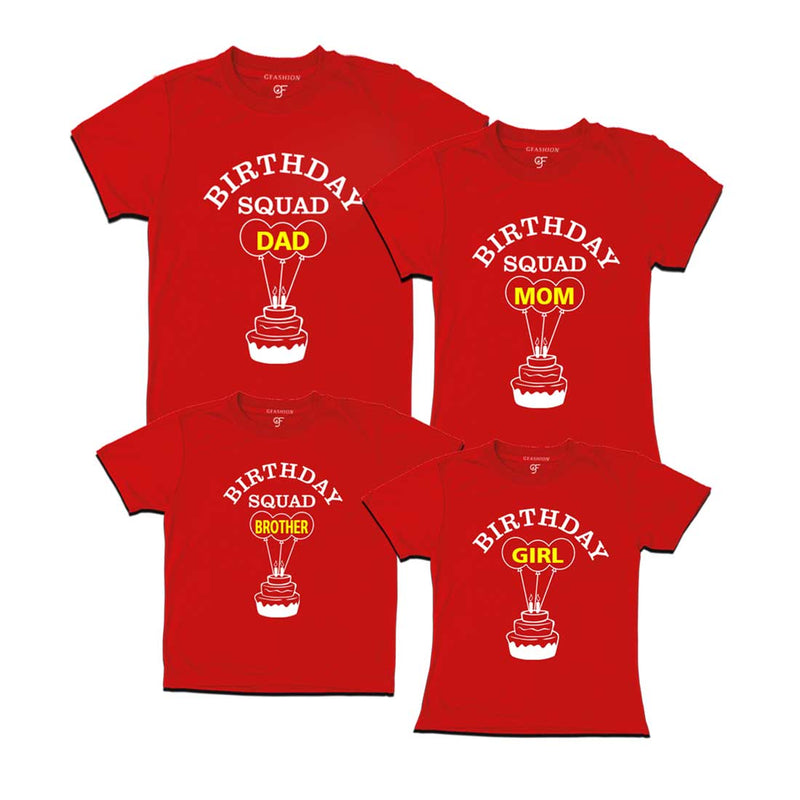 Birthday Squad Dad, Mom, Brother,Birthday Girl T-shirts-Red-gfashion
