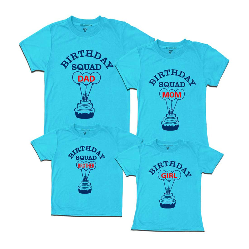 Birthday Squad Dad, Mom, Brother,Birthday Girl T-shirts-Sky Blue-gfashion