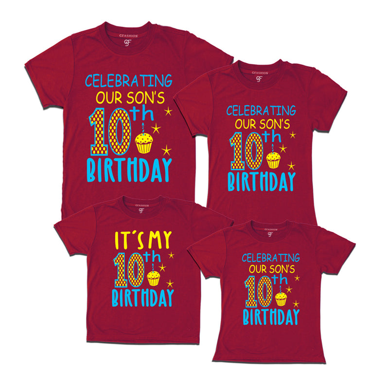 Celebrating 10th Birthday T-shirts For Son With Family in Maroon Color available @ gfashion.jpg