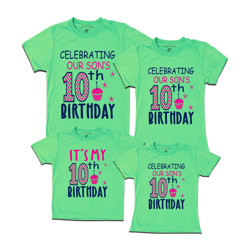 Celebrating 10th Birthday T-shirts For Son With Family in Pista Green Color available @ gfashion.jpg