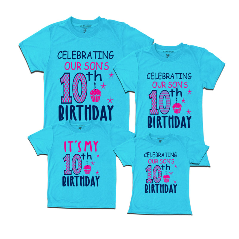 Celebrating 10th Birthday T-shirts For Son With Family in Sky Blue Color available @ gfashion.jpg