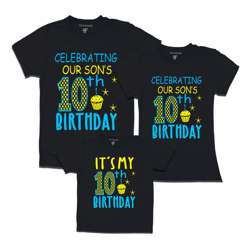 Celebrating 10th Birthday T-shirts for  Dad Mom and Son in Black Color available @ gfashion.jpg