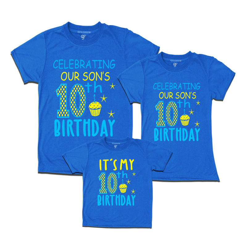 Celebrating 10th Birthday T-shirts for  Dad Mom and Son in Blue Color available @ gfashion.jpg