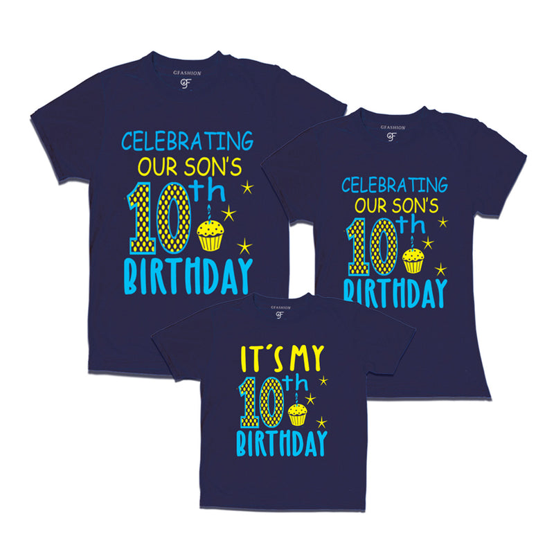 Celebrating 10th Birthday T-shirts for  Dad Mom and Son in Navy Color available @ gfashion.jpg