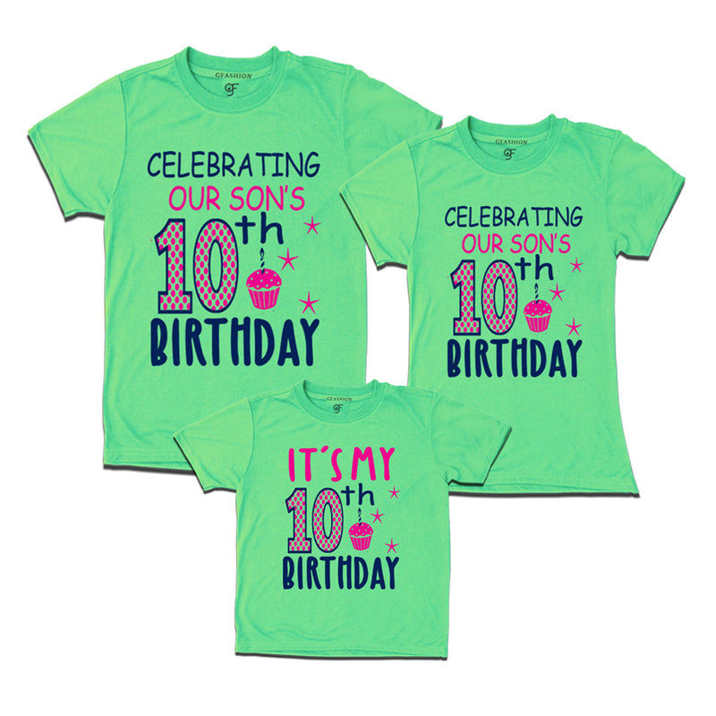 Celebrating 10th Birthday T-shirts for  Dad Mom and Son in Pista Green Color available @ gfashion.jpg