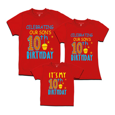 Celebrating 10th Birthday T-shirts for  Dad Mom and Son in Red Color available @ gfashion.jpg