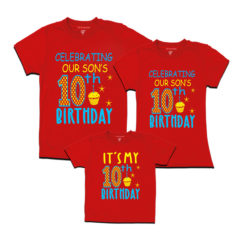 Celebrating 10th Birthday T-shirts for  Dad Mom and Son in Red Color available @ gfashion.jpg