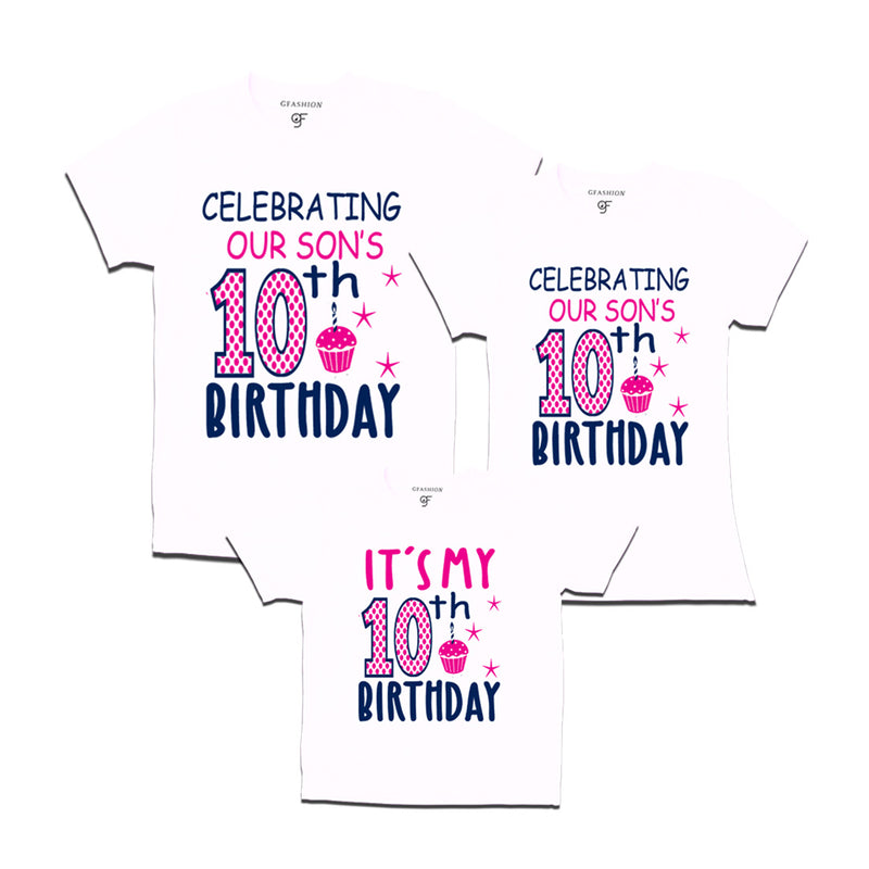 Celebrating 10th Birthday T-shirts for  Dad Mom and Son in White Color available @ gfashion.jpg