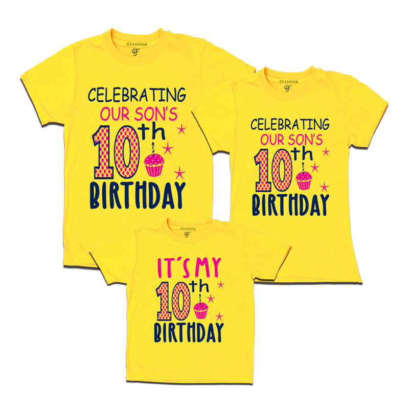 Celebrating 10th Birthday T-shirts for  Dad Mom and Son in Yellow Color available @ gfashion.jpg