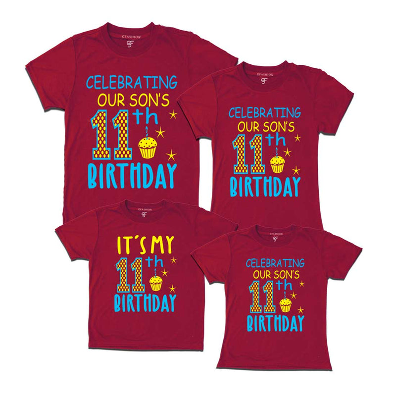 Celebrating 11th Birthday T-shirts For Son With Family in Maroon Color available @ gfashion.jpg
