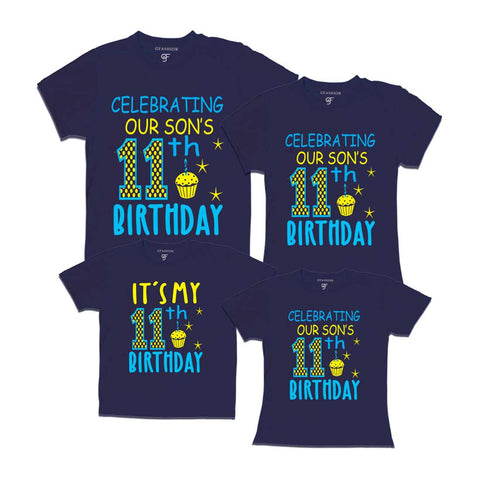 Celebrating 11th Birthday T-shirts For Son With Family in Navy Color available @ gfashion.jpg
