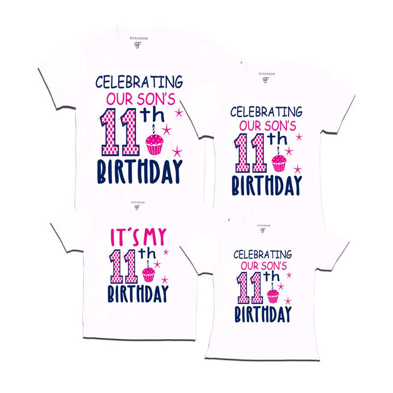 Celebrating 11th Birthday T-shirts For Son With Family in White Color available @ gfashion.jpg