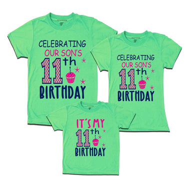 Celebrating 11th Birthday T-shirts for  Dad Mom and Son in Pista Green Color available @ gfashion.jpg