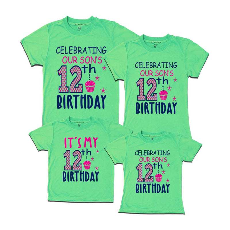 Celebrating 12th Birthday T-shirts For Son With Family in Pista Green Color available @ gfashion.jpg