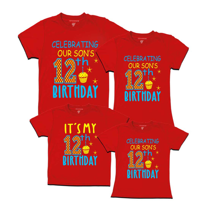 Celebrating 12th Birthday T-shirts For Son With Family in Red Color available @ gfashion.jpg