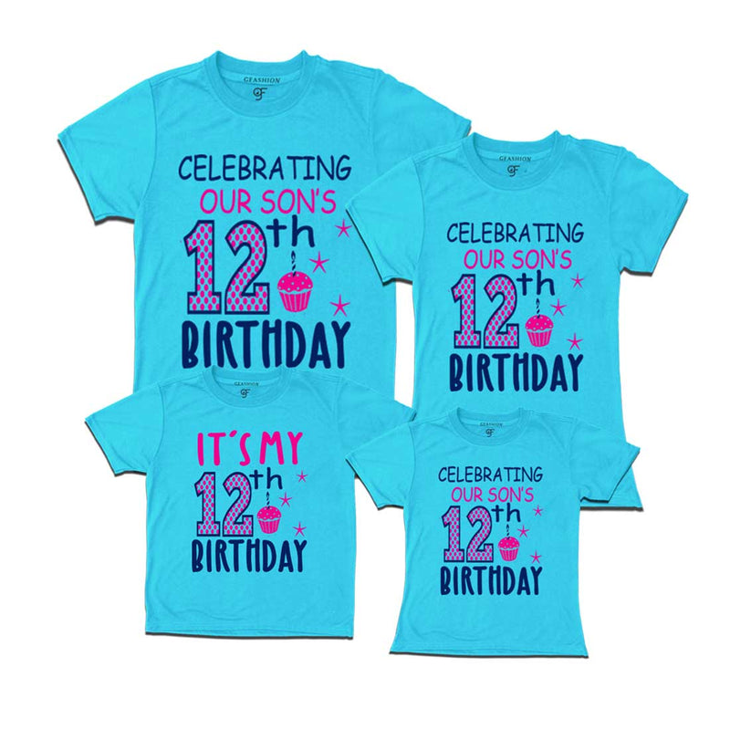 Celebrating 12th Birthday T-shirts For Son With Family in Sky Blue Color available @ gfashion.jpg