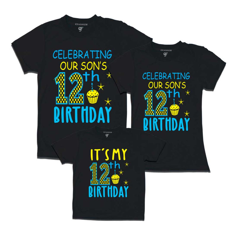 Celebrating 12th Birthday T-shirts for  Dad Mom and Son in Black Color available @ gfashion.jpg