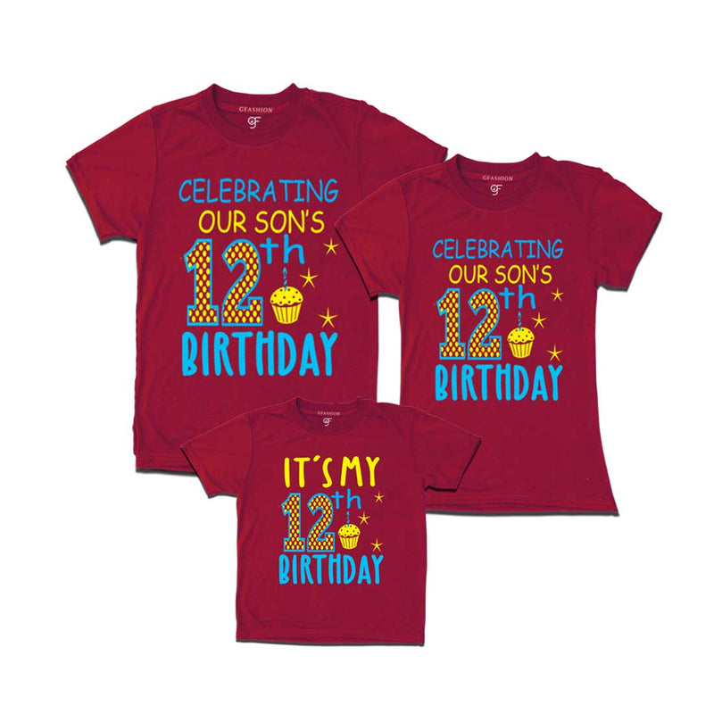Celebrating 12th Birthday T-shirts for  Dad Mom and Son in Maroon Color available @ gfashion.jpg