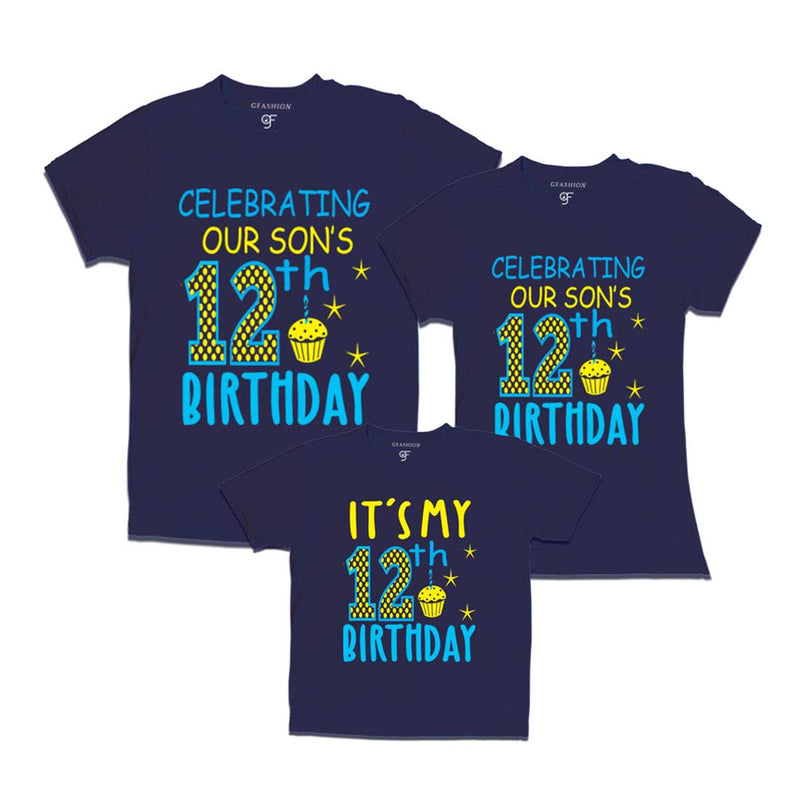 Celebrating 12th Birthday T-shirts for  Dad Mom and Son in Navy Color available @ gfashion.jpg