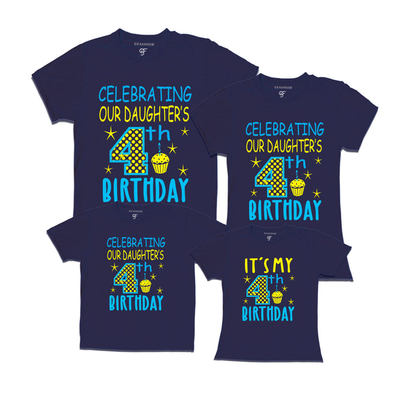 Celebrating 4th Birthday T-shirts For  Daughter  With Family in Navy Color available @ gfashion.jpg