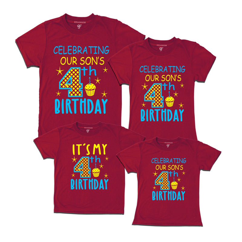 Celebrating 4th Birthday T-shirts For Son With Family in Maroon Color available @ gfashion.jpg