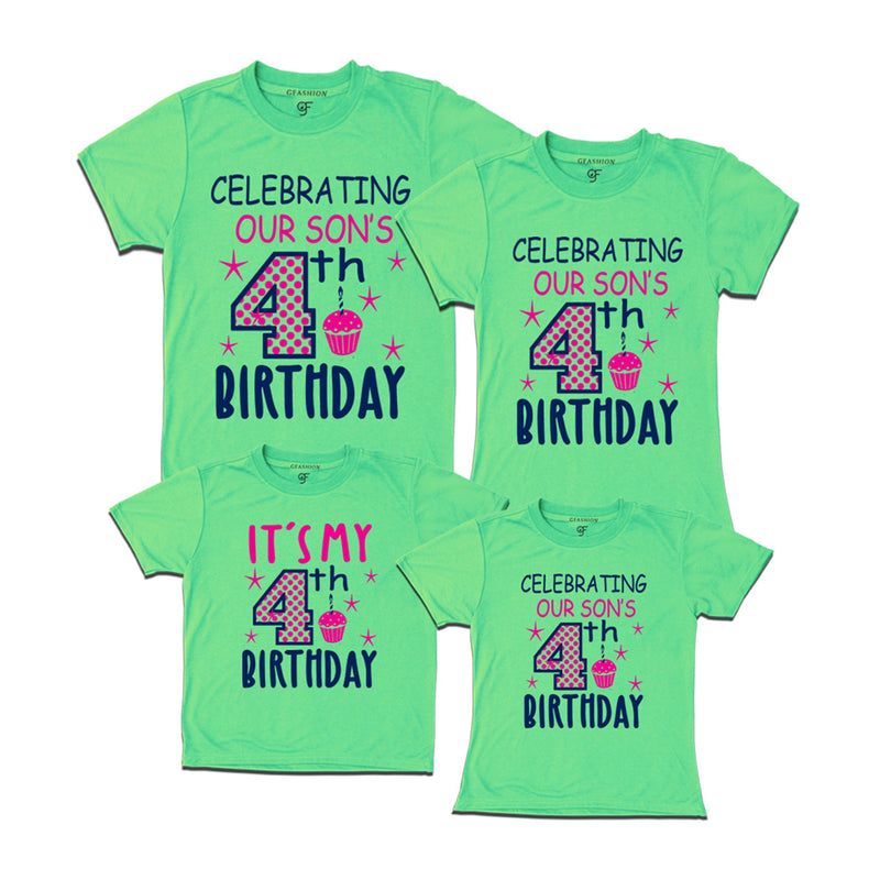 Celebrating 4th Birthday T-shirts For Son With Family in Pista Green Color available @ gfashion.jpg