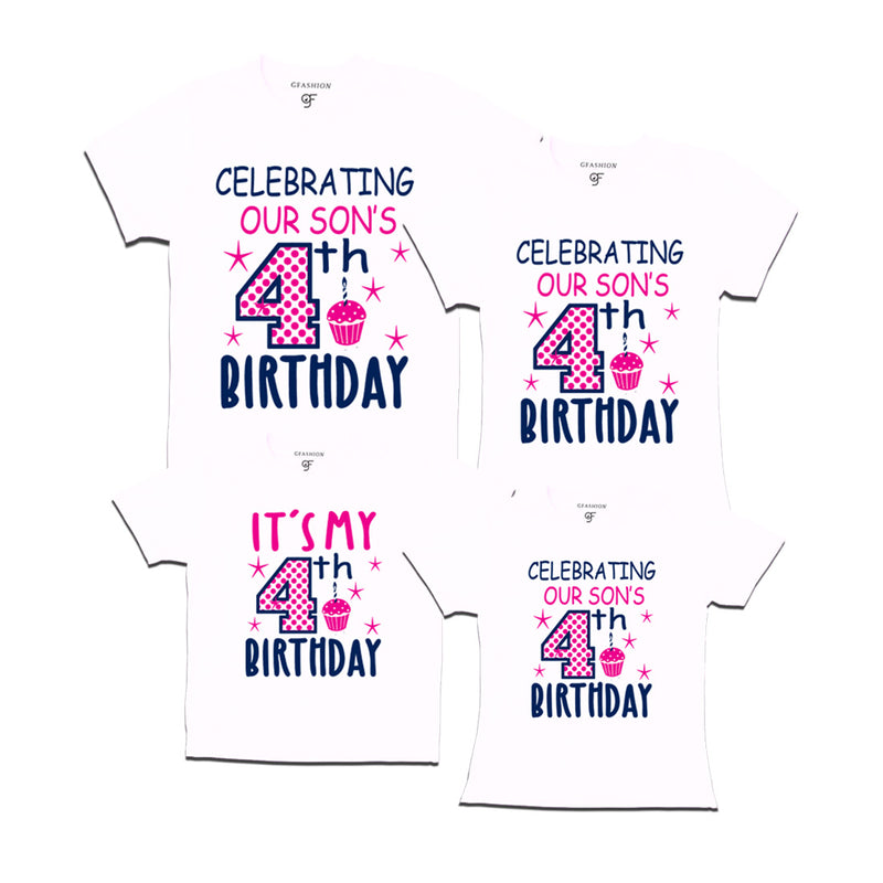 Celebrating 4th Birthday T-shirts For Son With Family in White Color available @ gfashion.jpg