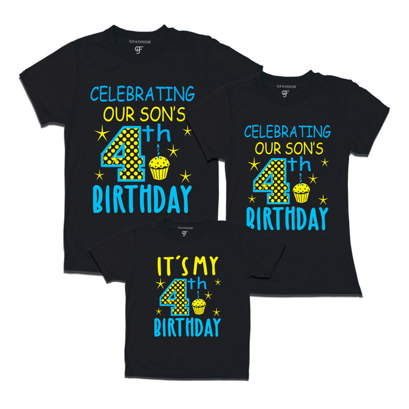 Celebrating 4th Birthday T-shirts for  Dad Mom and Son in Black Color available @ gfashion.jpg