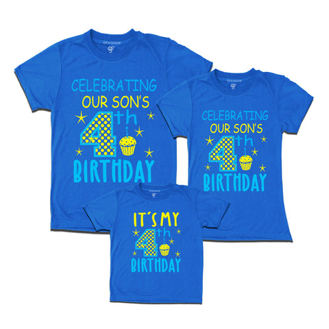 Celebrating 4th Birthday T-shirts for  Dad Mom and Son in Blue Color available @ gfashion.jpg