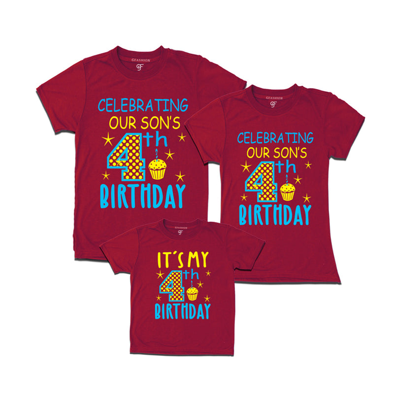 Celebrating 4th Birthday T-shirts for  Dad Mom and Son in Maroon Color available @ gfashion.jpg