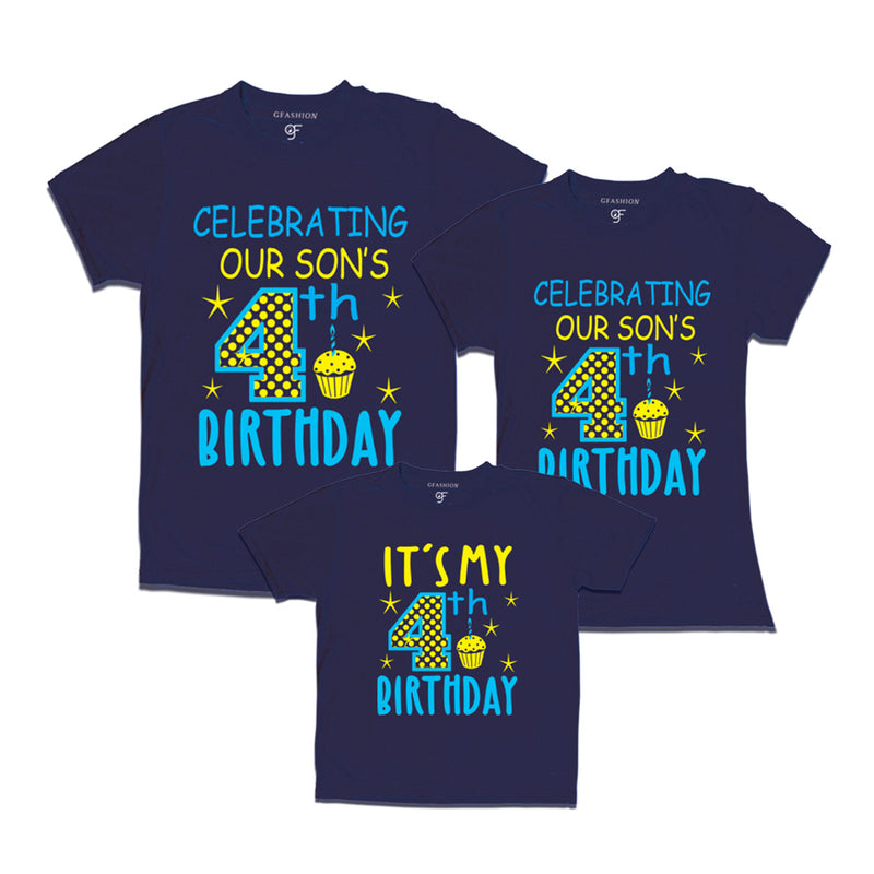 Celebrating 4th Birthday T-shirts for  Dad Mom and Son in Navy Color available @ gfashion.jpg