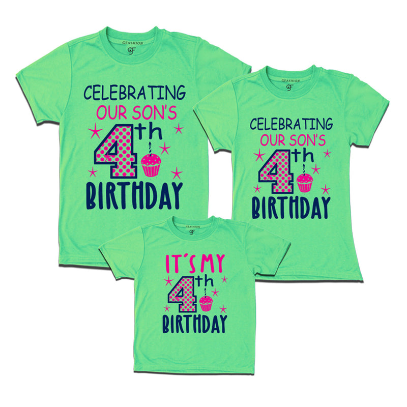 Celebrating 4th Birthday T-shirts for  Dad Mom and Son in Pista Green Color available @ gfashion.jpg