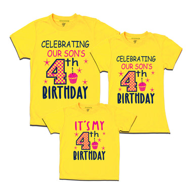 Celebrating 4th Birthday T-shirts for  Dad Mom and Son in Yellow Color available @ gfashion.jpg