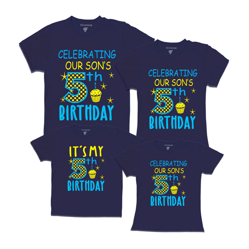 Celebrating 5th Birthday T-shirts For Son With Family in Navy Color available @ gfashion.jpg