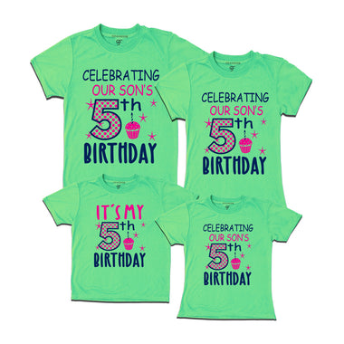 Celebrating 5th Birthday T-shirts For Son With Family in Pista Green Color available @ gfashion.jpg