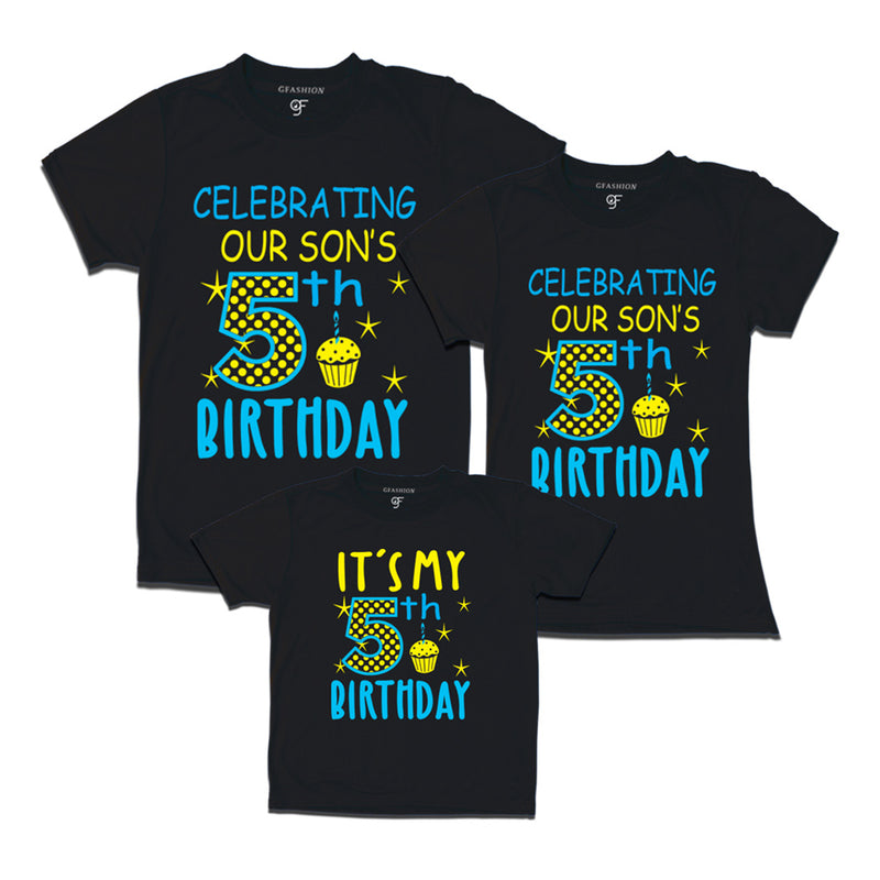 Celebrating 5th Birthday T-shirts for  Dad Mom and Son in Black Color available @ gfashion.jpg