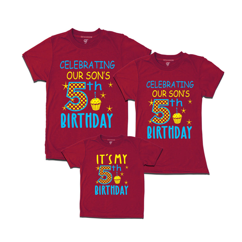Celebrating 5th Birthday T-shirts for  Dad Mom and Son in Maroon Color available @ gfashion.jpg
