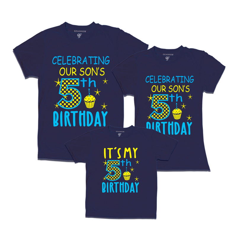 Celebrating 5th Birthday T-shirts for  Dad Mom and Son in Navy Color available @ gfashion.jpg