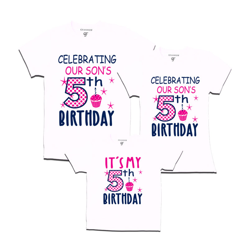Celebrating 5th Birthday T-shirts for  Dad Mom and Son in White Color available @ gfashion.jpg