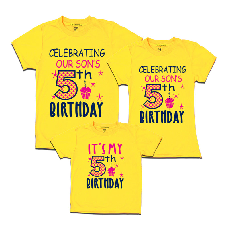Celebrating 5th Birthday T-shirts for  Dad Mom and Son in Yellow Color available @ gfashion.jpg