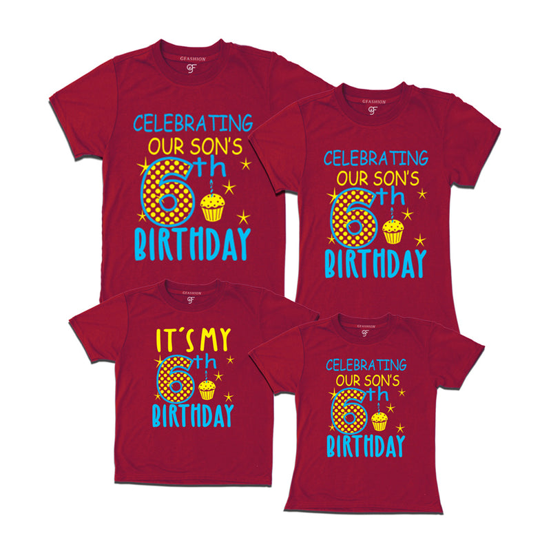 Celebrating 6th Birthday T-shirts For Son With Family in Maroon Color available @ gfashion.jpg