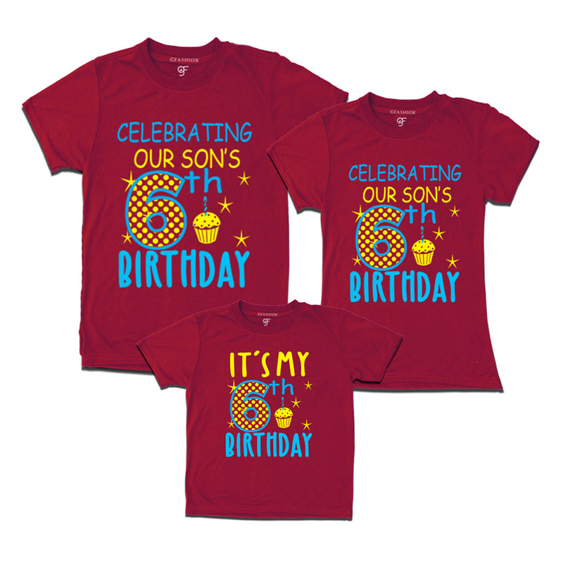 Celebrating 6th Birthday T-shirts for  Dad Mom and Son in Maroon Color available @ gfashion.jpg